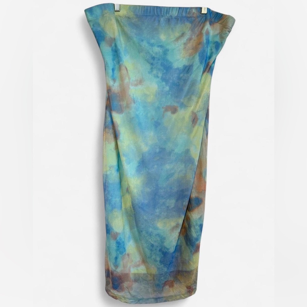 Full Circle Trends Strapless Mesh Midi Dress | Size 3X | Tie Dye Bodycon
